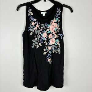 Sundance Embroided Floral Top Small Black Criss Cross Back Sleeveless Boho Fest